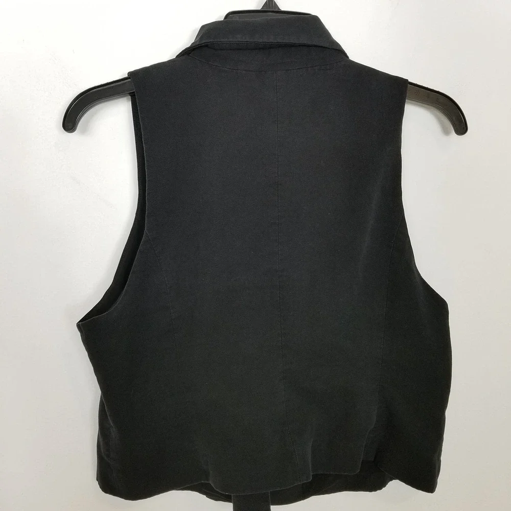 Free People‎ Gabbie Vest Top Sz 8 Black Double Breasted Sleeveless Boho Cropped
